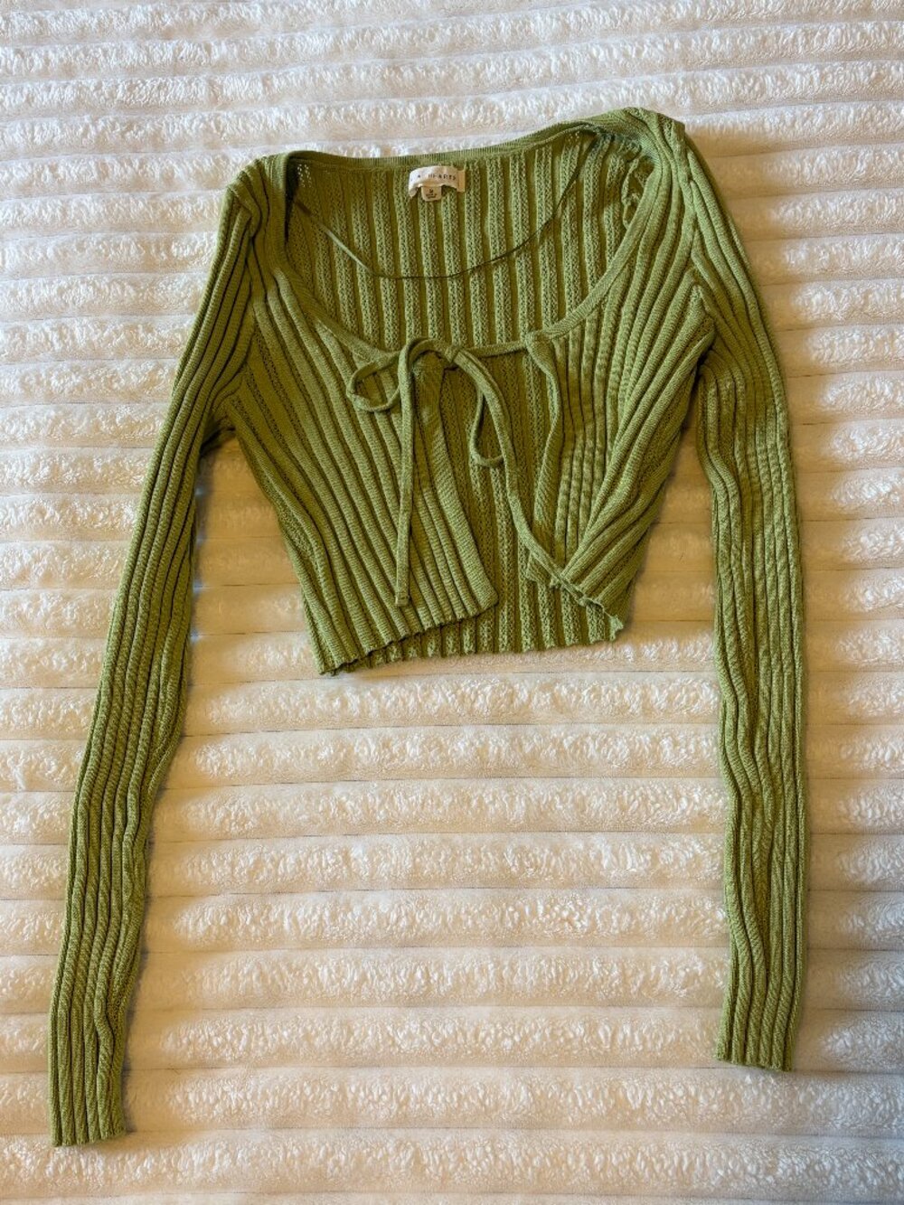 L.A. Hearts Sage Green Ribbed Knit Tie Front Crop Top Y2K Size S
